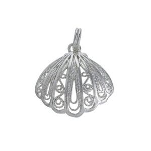 Sterling Silver 925 Wire Filigree Scallop Sea Shell Charm Pendant